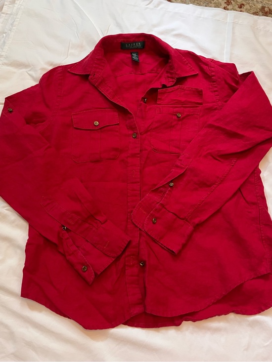 Lauren Ralph Lauren Tops - Lauren Ralph Lauren Red Button-Down Shirt Small Petite Workwear